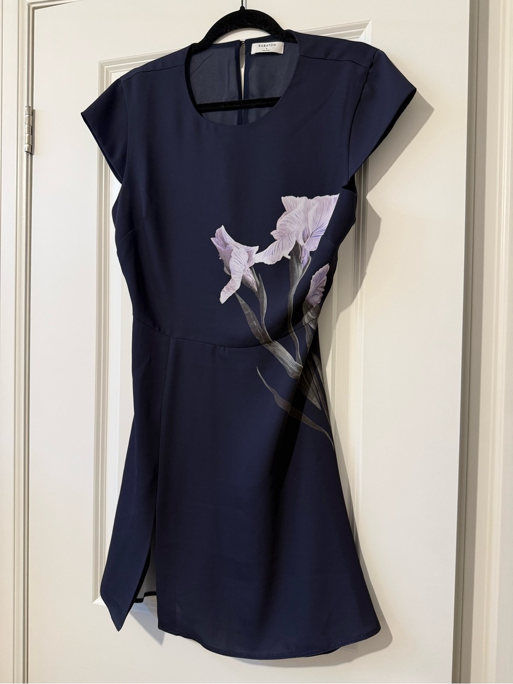 Babaton Navy Mini Dress with Lavender Floral Detail
